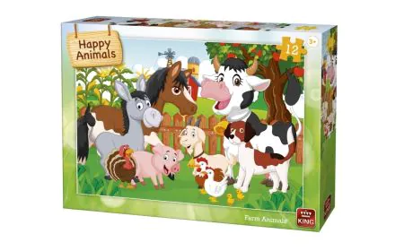 King Puzzle Happy Animals 12 Pc- Farm Animals