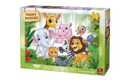 King Puzzle Happy Animals 12 Pc - Jungle Animals