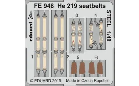 Eduard Photoetch Zoom 1:48 - He 219 seatbelts STEEL