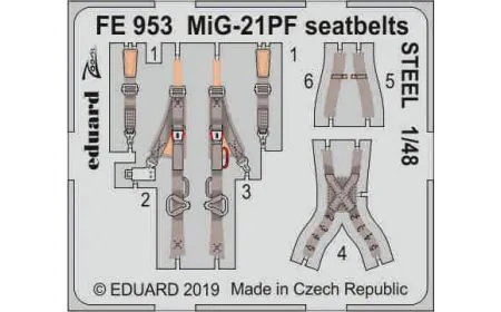 Eduard Photoetch Zoom 1:48 - MiG-21PF seatbelts STEEL