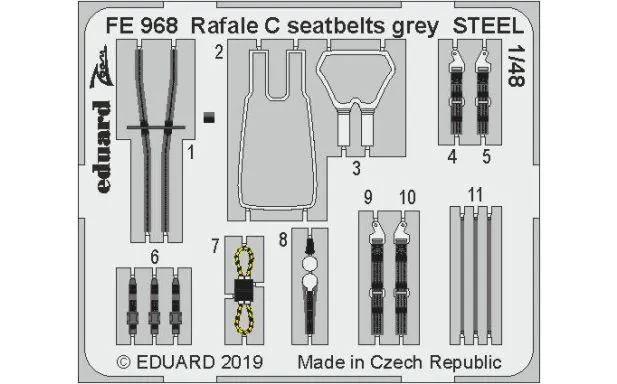 Eduard Photoetch Zoom 1:48 - Rafale C seatbelts grey STEEL